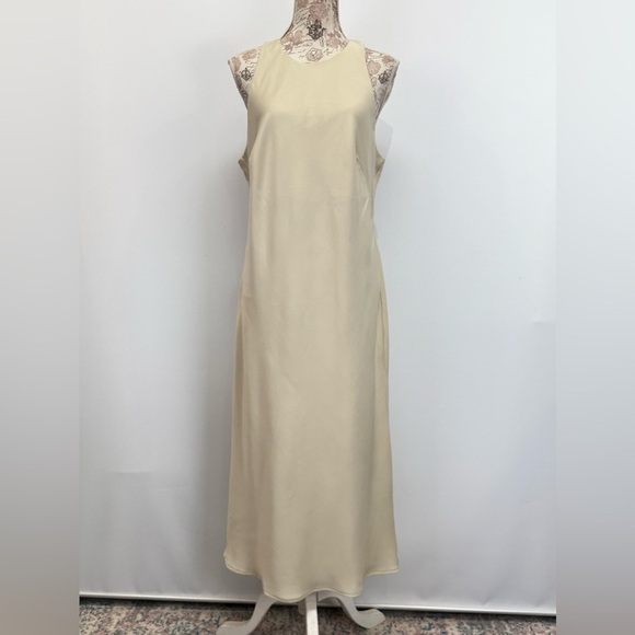 A NEW DAY Khaki halter neck sleeveless satin midi dress size L - Picture 2 of 13